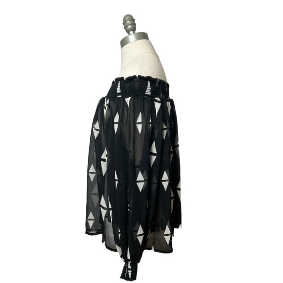 H&M Black White Printed Off The Shoulder Long Sleeve Beachy Sheer Blouse Size 6 - Picture 5 of 10